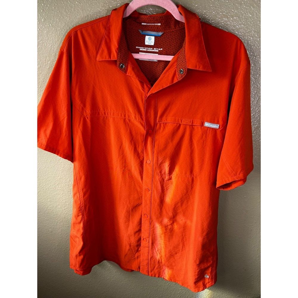 Columbia Snap down short sleeved Orange shirt Size LG
